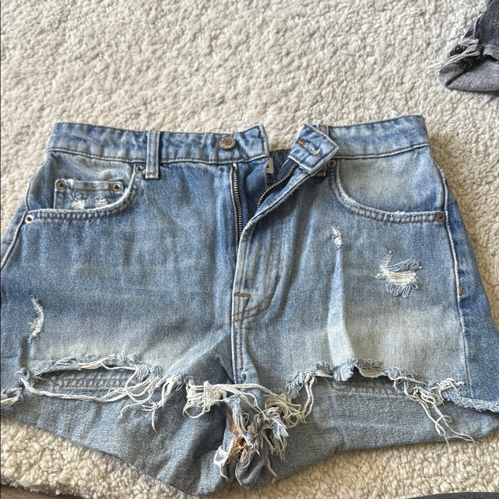 Zara Blue Jean Shorts Distressed High-Waisted